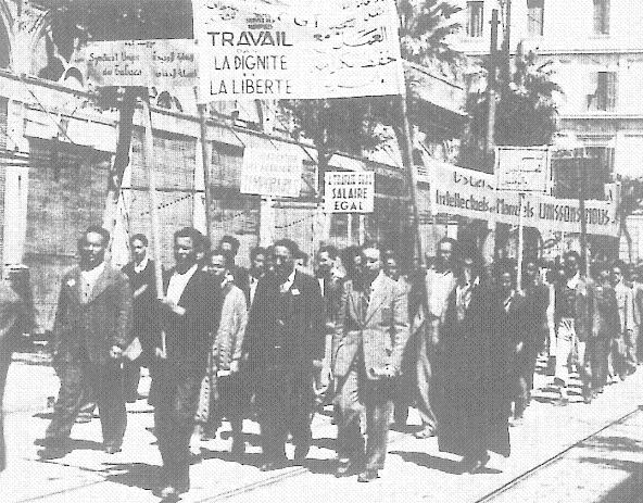 Une manifestation de syndicalistes en 1945, Tunis