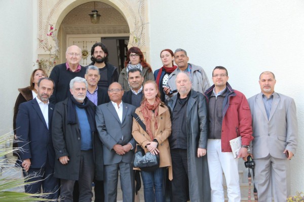 Moncef Marzouki et le collectif de la "flottille de la liberté"