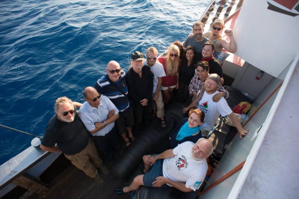 Moncef Marzouki à bord de la flottille pour la liberté III