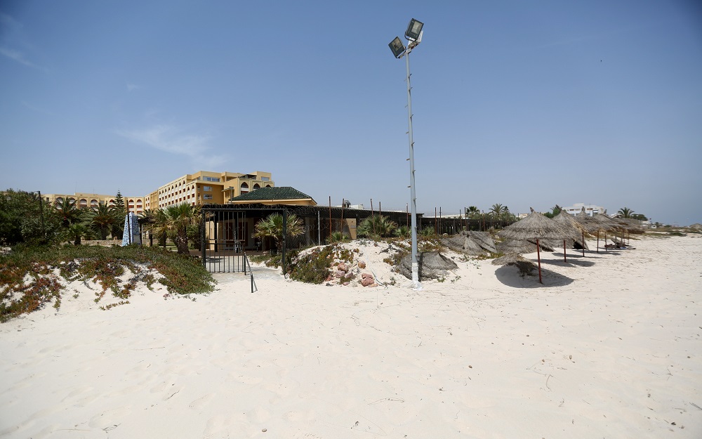 General view of Imperial hotel's private beach totally empty in May 27th, 2016, Imperial Hotel, Sousse, Tunisia. On June 26th, 2015 and islamist mass shooting attack occurred at the tourist resort at Port El Kantaoui about 10 Kilometres north of the city of Sousse, Tunisia. Thirty-eight victims people, 30 whom were British, were killed when an armed gunman attacked a hotel of RIU Imperial Marhaba. it was deadliest non-state attack in the history of modern Tunisia, with fatalities then the 22 victims in the Bardo National Museum attack 3 months before. Photograph/Mohamed Krit