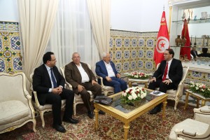 Rached Ghannouchi, Noureddine Bhiri et Zied Laadhari reçus par Youssef Chahed à Dar Dhiafa