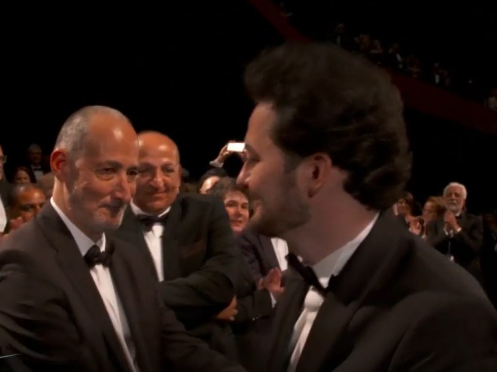Daniel Ziskind et Abu Bakr Shawky juste après la première du film Yomeddine à Cannes