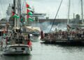 3CH9XTE Barcelona, Spain. 31st Aug, 2025. A group of boats sets sail from the port of Barcelona. Farewell of the Global Sumud Flotilla in the Port of Barcelona. The Global Sumud Flotilla sets sail from the Mediterranean to confront Israel's illegal blockade and bring humanitarian aid to Gaza. The flotilla includes more than 20 boats and 300 people, with activists from 44 different countries, and more boats are expected to join upon arrival in Tunisia on Thursday, September 4. (Credit Image: © David Canales/SOPA Images via ZUMA Press Wire) EDITORIAL USAGE ONLY! Not for Commercial USAGE!