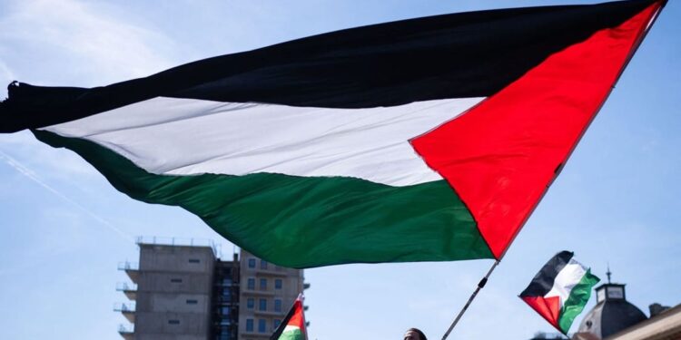 A demonstrator waves the Palestinian flag during a pro-Palestinian demonstration at Columbus Square in Vienna, Austria on May 4, 2024, under the slogan 'Together for Palestine - ceasefire right now!', during the ongoing conflict between Israel and the militant group Hamas. (Photo by GEORG HOCHMUTH / APA / AFP) / Austria OUT