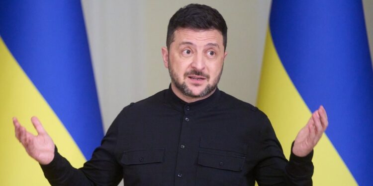 Ukrainian President Volodymyr Zelenskyy talks during his press conference in Kyiv, Ukraine, Friday, Oct. 10, 2025. (AP Photo/Efrem Lukatsky)