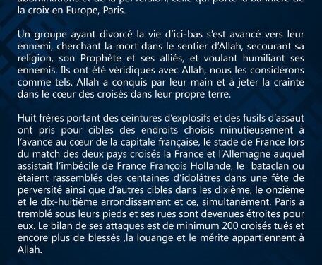 L'Etat islamique revendique la série d'attentats de Paris