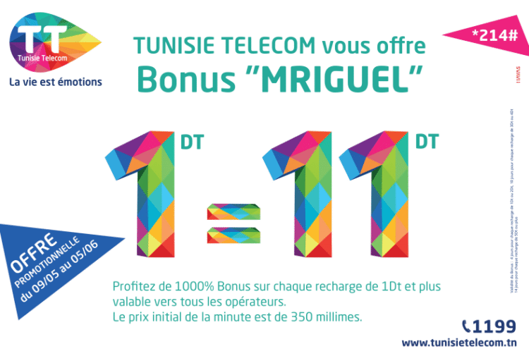 Avec Tunisie Telecom 1dt = 11dt !