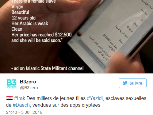 "Vierge et propre", une fillette de 12 ans mise en vente par Daech à 12.500 dollars