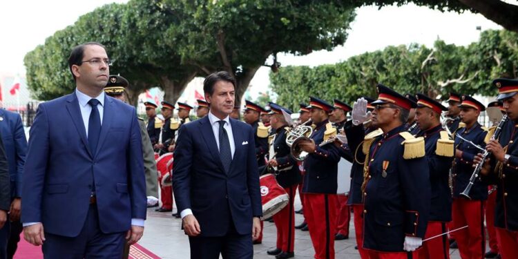 Youssef Chahed reçoit le président du Conseil des ministres italien, Giuseppe Conte
