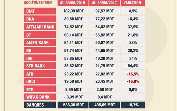 Tunisie : Le b&eacute;n&eacute;fice net des banques cot&eacute;es, en hausse de 18,7%