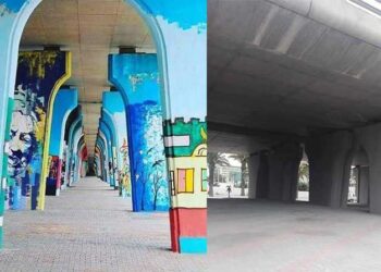 L'Equipement repeint en gris les &oelig;uvres d'art du pont de la R&eacute;publique