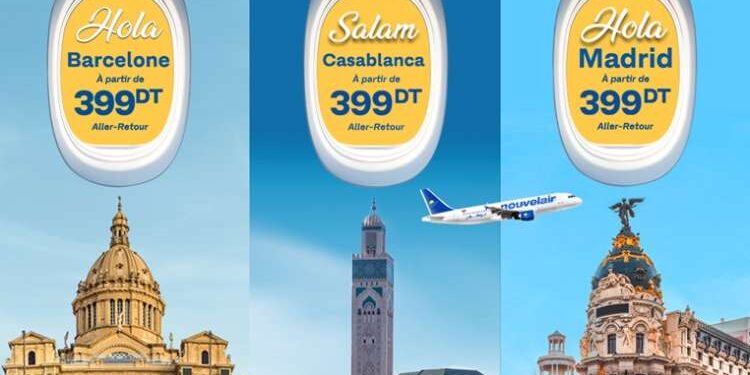 Nouvelair : Vols à 399DT vers Casablanca, Madrid et Barcelone
