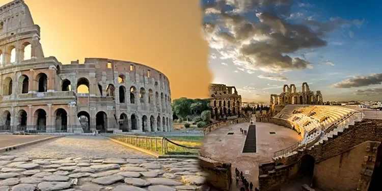Le Colisée de Rome et l’amphithéâtre El Jem jumelés