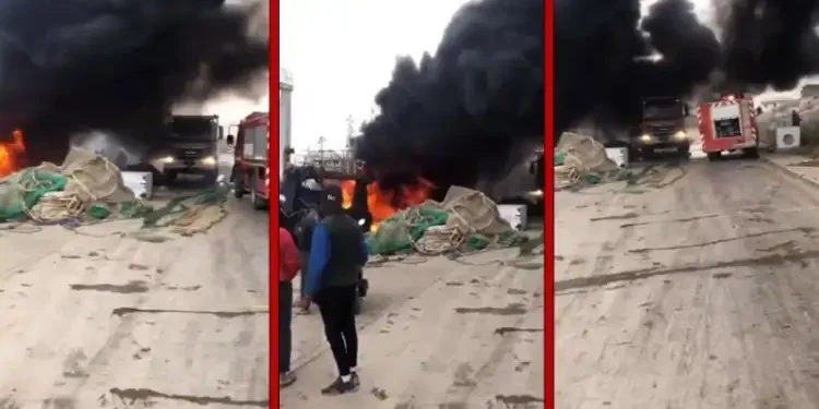 Tunisie : Un chalutier en flammes au port de Zarzouna, le pire évité