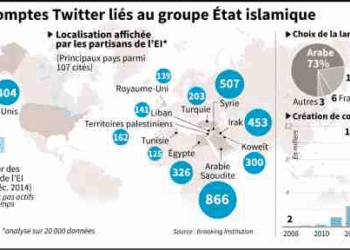 Classement des comptes twitter de "Daech" dans le monde: L'Arabie saoudite en première position