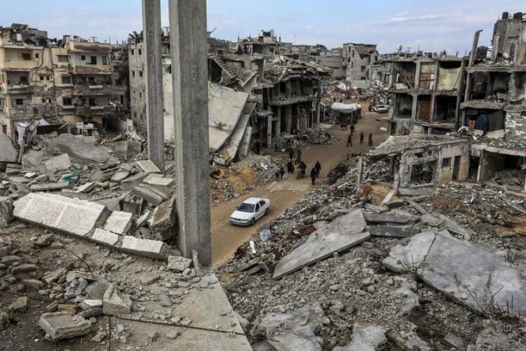 Vue générale des destructions à Khan Younis, territoires palestiniens, le 11 février 2025. ABED RAHIM KHATIB / DPA/MAXPPP