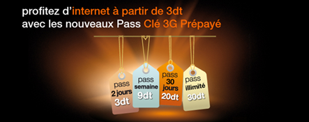 Orange lance de nouveaux Pass internet à partir de 3 dt seulement avec la Clé 3G prépayée