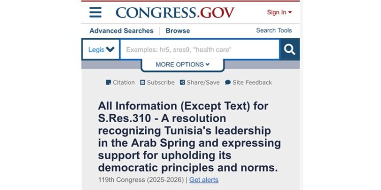 résolution S.Res. 310 congress Tunisia