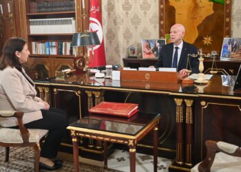 Le président Kaïs Saïed et la cheffe du gouvernement Sarra Zaafrani Zanzri 15 aout 2025