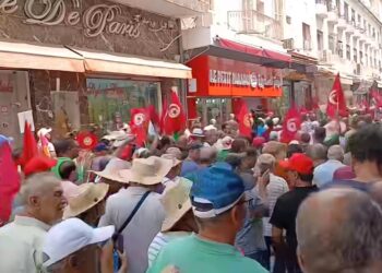 La place Mohamed Ali à Tunis rassemblant les manifestants, le 21 août 2025.