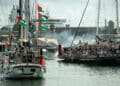 3CH9XTE Barcelona, Spain. 31st Aug, 2025. A group of boats sets sail from the port of Barcelona. Farewell of the Global Sumud Flotilla in the Port of Barcelona. The Global Sumud Flotilla sets sail from the Mediterranean to confront Israel's illegal blockade and bring humanitarian aid to Gaza. The flotilla includes more than 20 boats and 300 people, with activists from 44 different countries, and more boats are expected to join upon arrival in Tunisia on Thursday, September 4. (Credit Image: © David Canales/SOPA Images via ZUMA Press Wire) EDITORIAL USAGE ONLY! Not for Commercial USAGE!