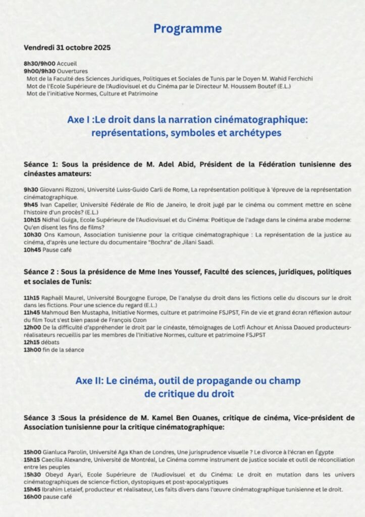 Droit et cinéma
Programme