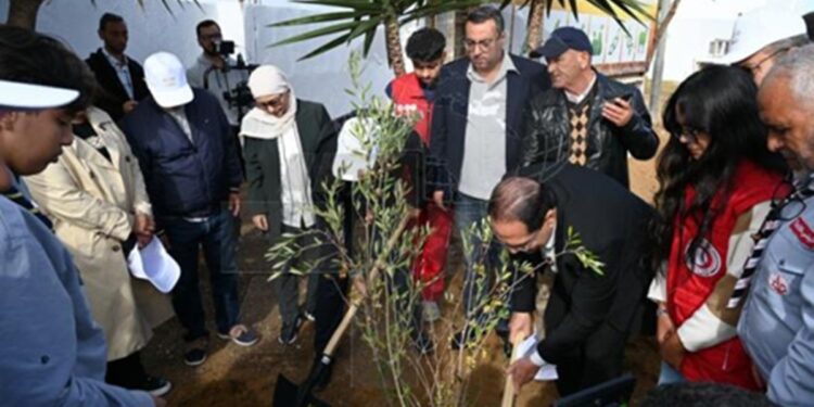 Le ministre de l’Environnement, Habib Obeid, plante symboliquement un arbre à l’occasion de la Fête nationale de l’Arbre