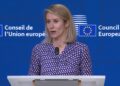 Kaja Kallas lors d’une conférence de presse à Bruxelles, le 16 mars 2026.
