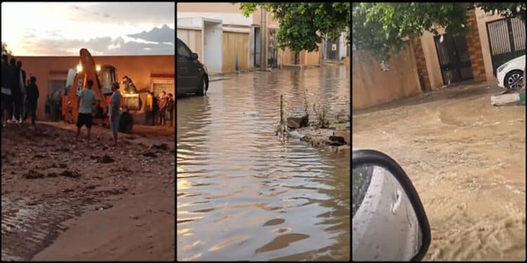 Images des fortes pluies qui ont touch&eacute; plusieurs r&eacute;gions tunisiennes le 21 ao&ucirc;t 2026, notamment &agrave; Kasserine. Des rues ont &eacute;t&eacute; inond&eacute;es et d&rsquo;importants ruissellements ont &eacute;t&eacute; observ&eacute;s.
Cr&eacute;dit : Observatoire tunisien de la m&eacute;t&eacute;o et du climat / Montage Webdo