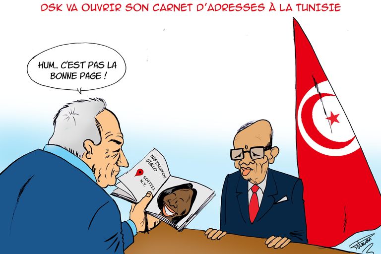 Le carnet d’adresses de DSK à la Tunisie, vu par le dessinateur Polman - credit le monde