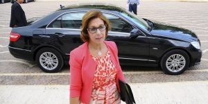New Tunisian Finance Minister Lamia Zribi arrives for her first cabinet meeting in Tunis, Wednesday Aug. 31, 2016. Tunisia's Parliament has approved Youssef Chahed as prime minister along with a new government focused on boosting the economy and fighting terrorism. (AP Photo/Riadh Dridi)